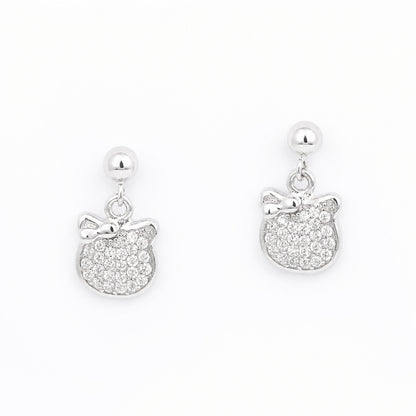 Silver Crystal Bow Drop Earrings