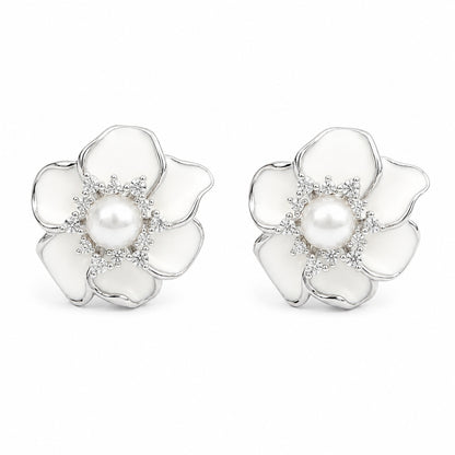 White Pearl Flower Earrings