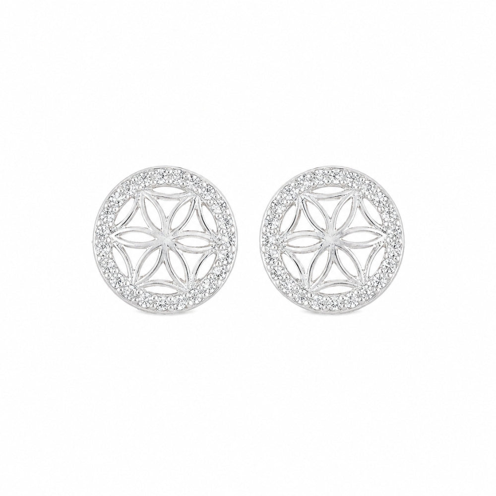 Graceful Floral Design Sparkling Stud Earrings