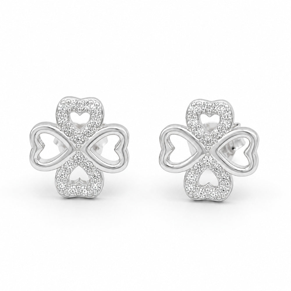 Silver Heart Clover Studs Earrings