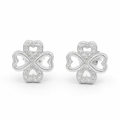 Silver Heart Clover Studs Earrings
