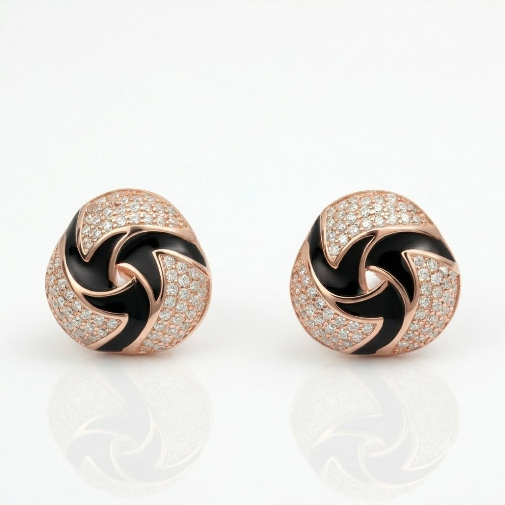 Rose Gold Black Swirl Crystal Stud Earrings