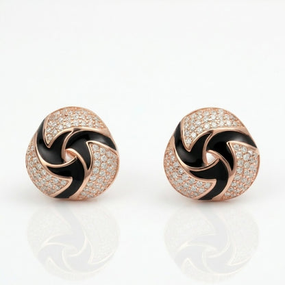 Rose Gold Black Swirl Crystal Stud Earrings