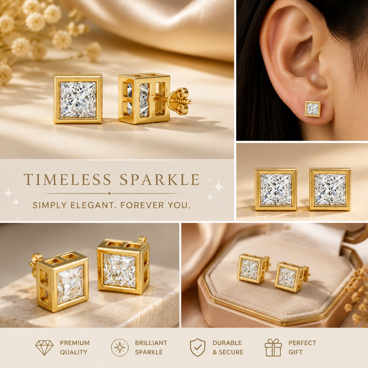 Square CZ Stone stud Earrings