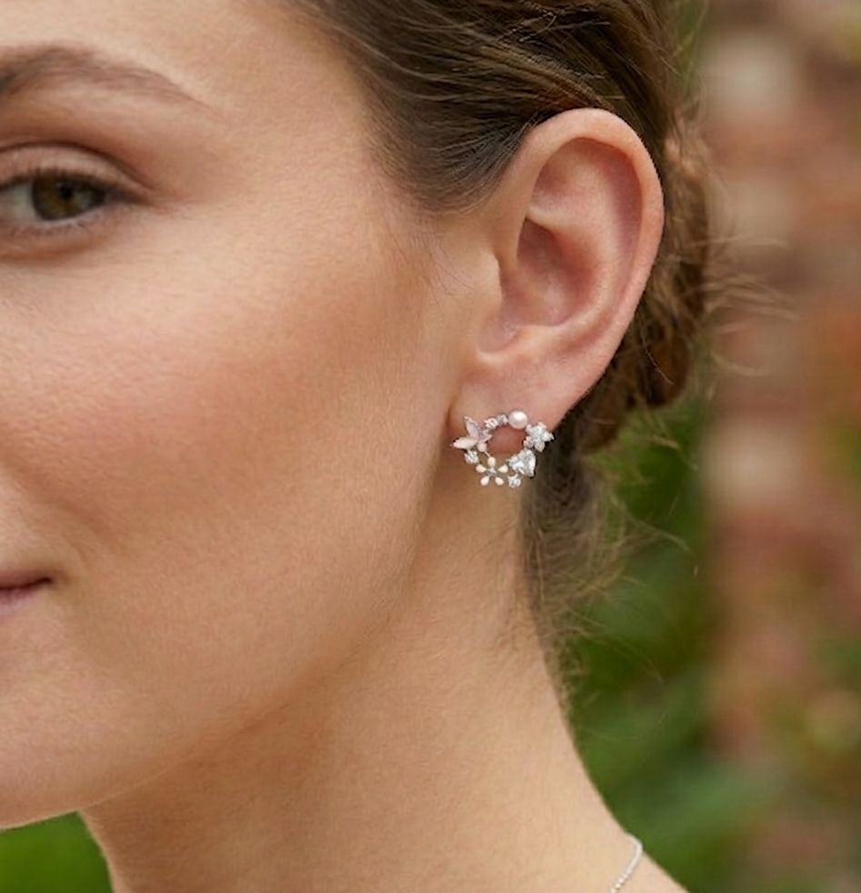 Maira Sterling Silver Butterfly Floral Wreath Earrings