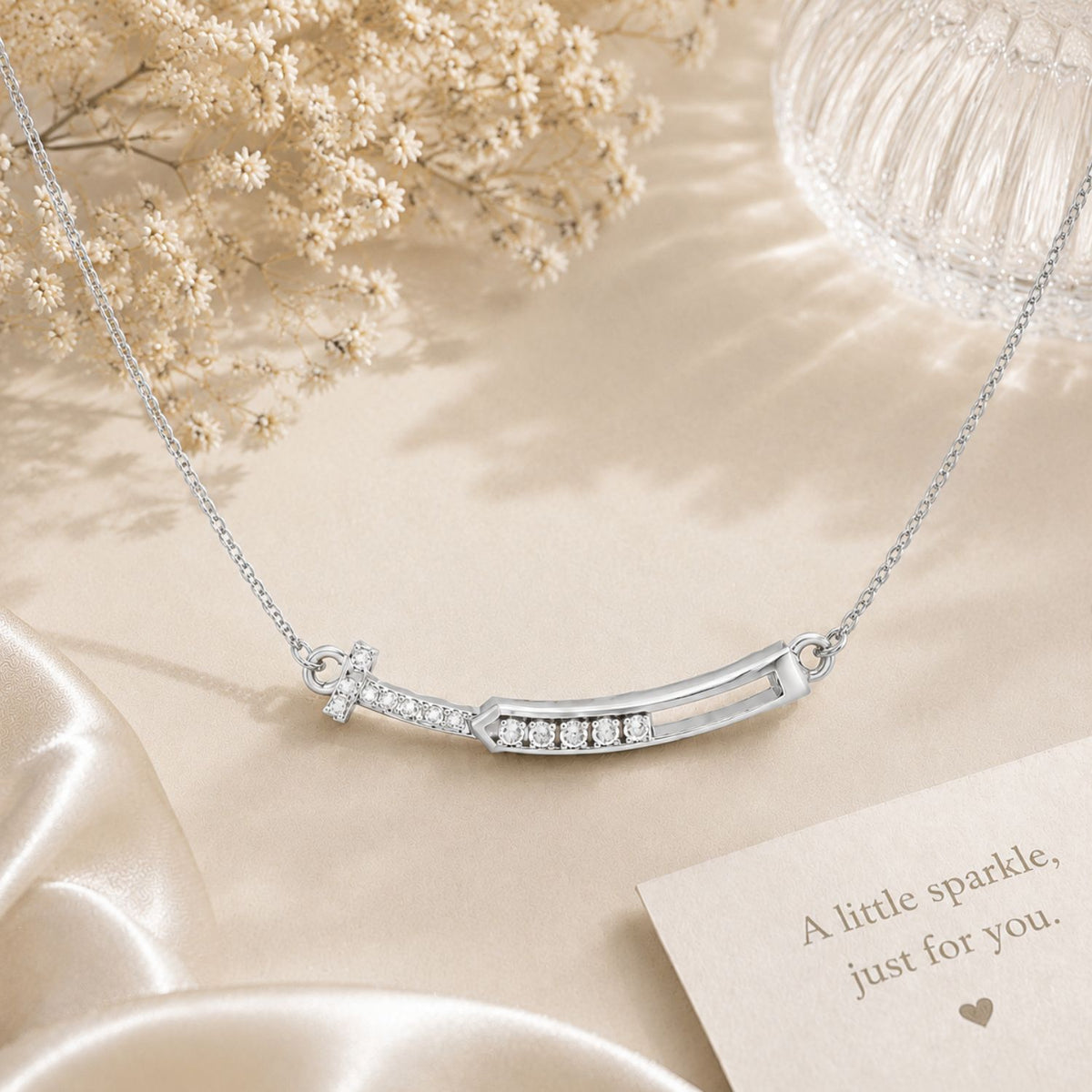 Radiant Arc Bar Rhodium Plated  Necklace
