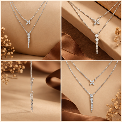 Petal Cascade Layered Rhodium Plated 925 sterling silver Necklace