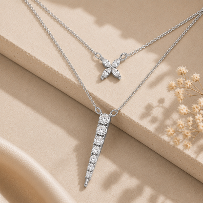 Petal Cascade Layered Rhodium Plated 925 sterling silver Necklace