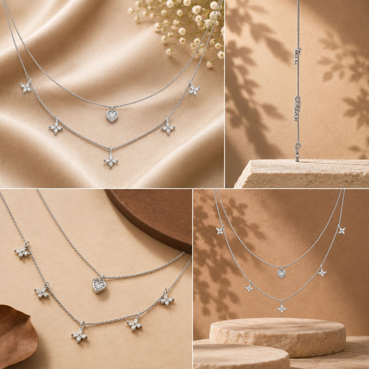 Fluttering Love Layered Rhodium Plated 925 Sterling Silver Necklace