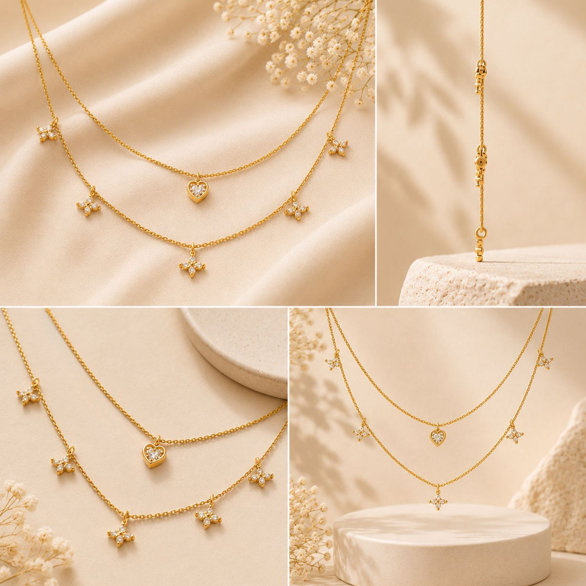 Fluttering Love Layered Gold Plated 925 Sterling Silver Necklace