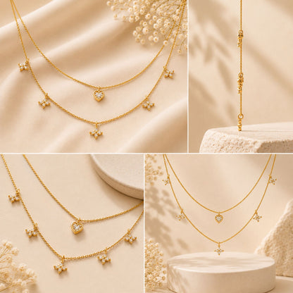 Fluttering Love Layered Gold Plated 925 Sterling Silver Necklace