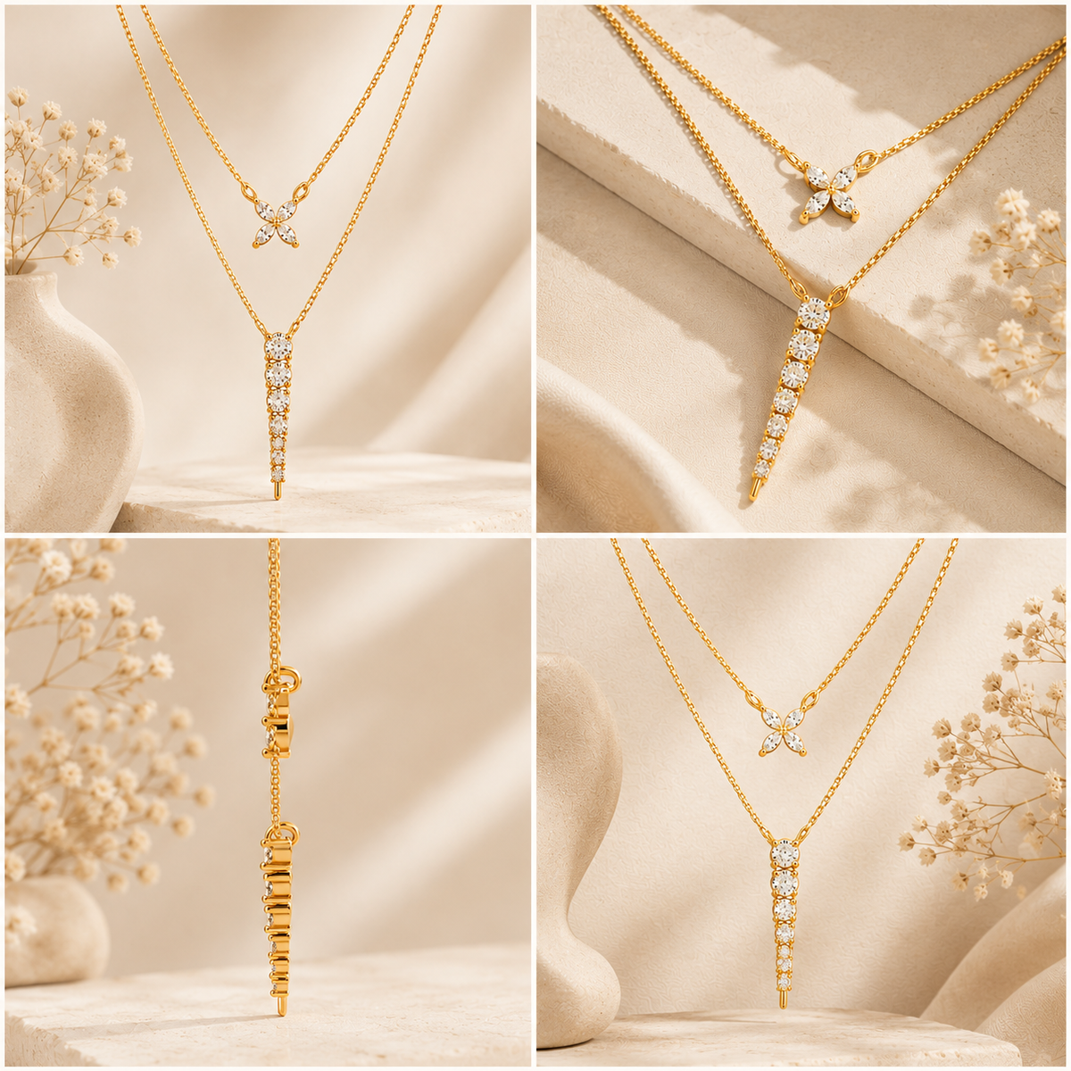 Petal Cascade Layered Gold Plated 925 Sterling Silver Necklace