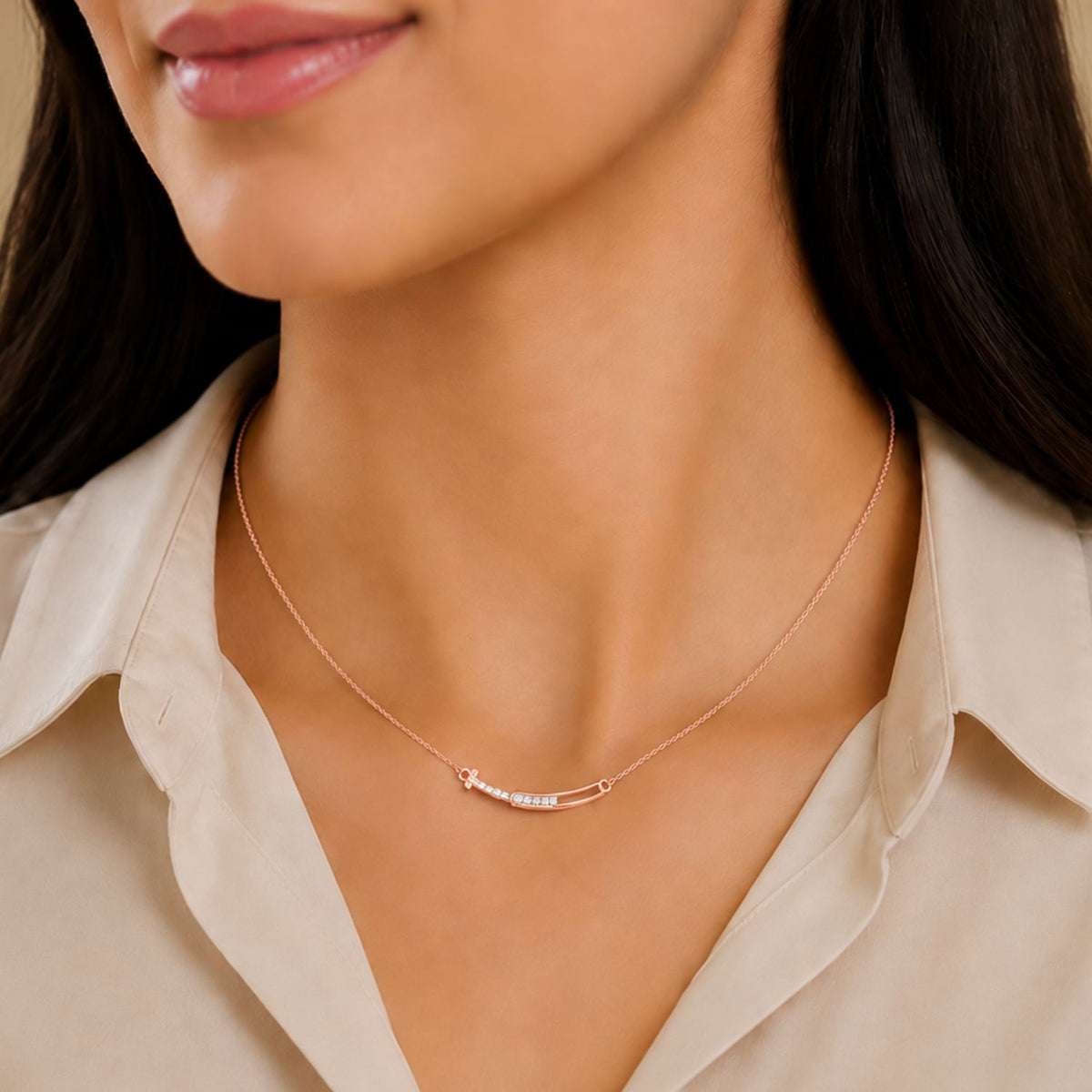 Radiant Arc Bar Rose Gold Plated Necklace