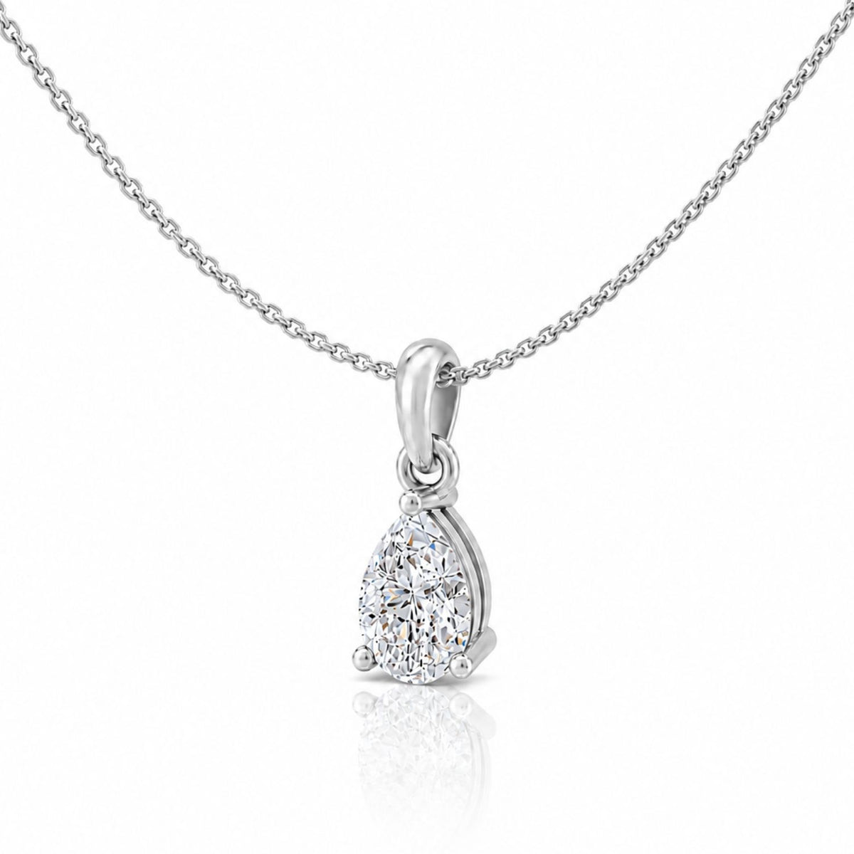 Raindrop Solitaire Rhodium Plated Pendant Necklace