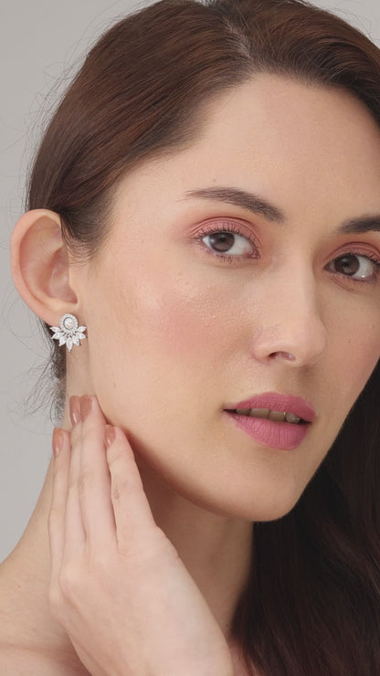 MAIRA made with Pearl Marquise Swiss Zirconia Floral 92.5 Sterling Silver Valentine Earrings Set for  Women / Girls